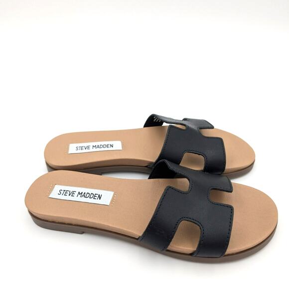 Steve Madden Hoku Slide Sandal Women's Open Toe Leather Black Brown Size US5.5 - Picture 4 of 9